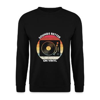 Retro Schallplatten Vinyl Plattenspieler - Unisex Pullover - Schwarz - Vorne - Alina (178cm) & Michal (187cm)