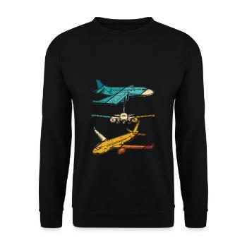 Retro Flugzeugführer Fliegen Vintage Flugzeug Pilo - Unisex Pullover - Schwarz - Vorne - Alina (178cm) & Michal (187cm)