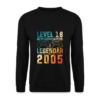Level 18 Jahre Geburtstag 2005 LAN-Party Motiv Gam - Unisex Pullover - Schwarz - Vorne - Alina (178cm) & Michal (187cm)