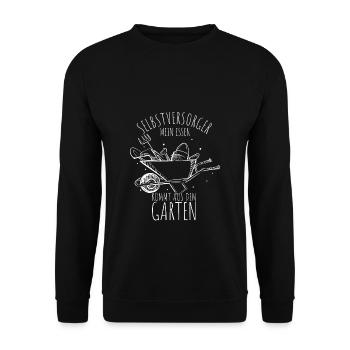Selbstversorger Mein Essen Kommt Aus Dem Garten - - Unisex Pullover - Schwarz - Vorne - Alina (178cm) & Michal (187cm)