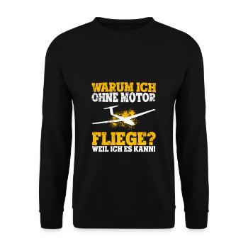 Warum ich ohne Motor fliege weil ich es kann Extre - Unisex Pullover - Schwarz - Vorne - Alina (178cm) & Michal (187cm)