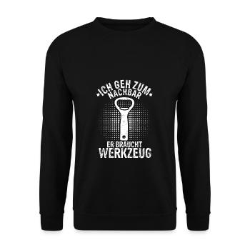 Nachbar Nachbarschaft Bier Einzugsparty Geschenk E - Unisex Pullover - Schwarz - Vorne - Alina (178cm) & Michal (187cm)