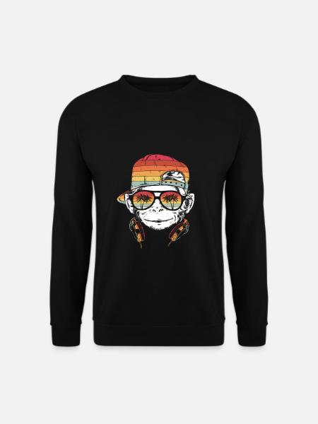 Monkey Cooler Affe DJ Kopfhörer Geschenkidee Party - Unisex Pullover - Schwarz