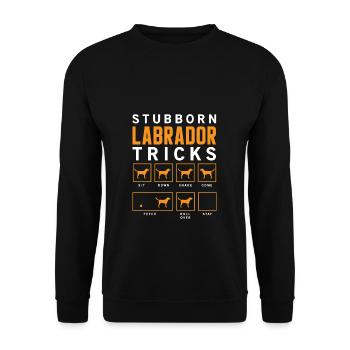 Stubborn Labrador Tricks Lustiges Hund Geschenk - Unisex Pullover - Schwarz - Vorne - Alina (178cm) & Michal (187cm)