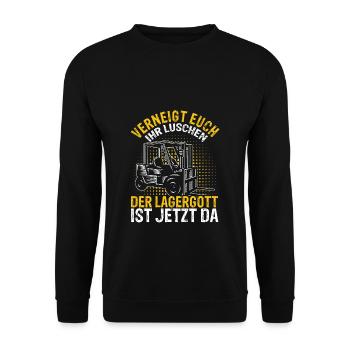 Lagergott Gabelstapler Staplerfahrer Lagerhalle Fa - Unisex Pullover - Schwarz - Vorne - Alina (178cm) & Michal (187cm)