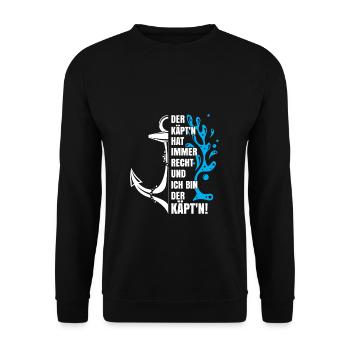 Kapitän hat Recht Schiff Kapitän Segeln Geschenk - Unisex Pullover - Schwarz - Vorne - Alina (178cm) & Michal (187cm)