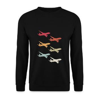 Retro Flugzeugführer Plane Vintage Flugzeug Pilot - Unisex Pullover - Schwarz - Vorne - Alina (178cm) & Michal (187cm)