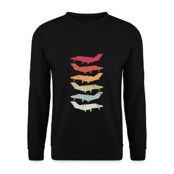 Retro Fliegen Vintage Flugzeug Pilot Geschenk - Unisex Pullover - Schwarz - Vorne - Alina (178cm) & Michal (187cm)