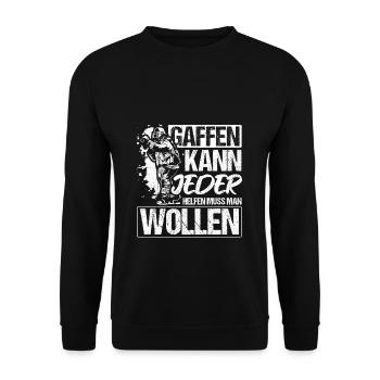Feuerwehr Gaffen kann jeder Feuerwehrmann Gaffer S - Unisex Pullover - Schwarz - Vorne - Alina (178cm) & Michal (187cm)