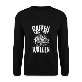 Feuerwehr Gaffen kann jeder Feuerwehrmann Gaffer S - Unisex Pullover - Schwarz - Vorne - Alina (178cm) & Michal (187cm)