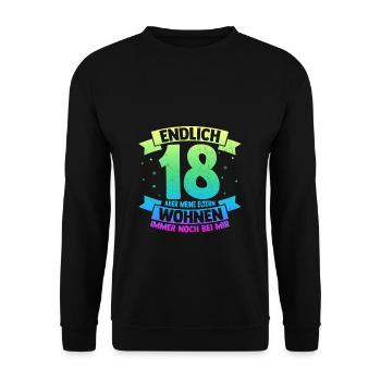 Endlich 18 Aber Meine Eltern Wohnen Immer Noch Bei - Unisex Pullover - Schwarz - Vorne - Alina (178cm) & Michal (187cm)