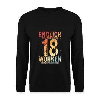 Endlich 18 Aber Meine Eltern Wohnen Immer Noch Bei - Unisex Pullover - Schwarz - Vorne - Alina (178cm) & Michal (187cm)