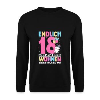 Endlich 18 Geburtstag Party Feiern Geschenk Geburt - Unisex Pullover - Schwarz - Vorne - Alina (178cm) & Michal (187cm)