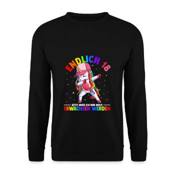 Endlich 18 Jetzt Muss Ich Nur Noch Erwachsen Werde - Unisex Pullover - Schwarz - Vorne - Alina (178cm) & Michal (187cm)