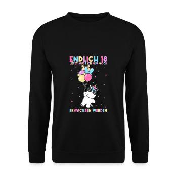 Endlich 18 Geburtstag Party Feiern Geschenk Geburt - Unisex Pullover - Schwarz - Vorne - Alina (178cm) & Michal (187cm)