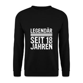 Legendär Seit 18 Jahren - Geburtstagskind Spruch F - Unisex Pullover - Schwarz - Vorne - Alina (178cm) & Michal (187cm)