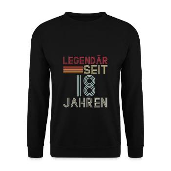 Legendär Seit 18 Jahren - Geburtstagskind Spruch F - Unisex Pullover - Schwarz - Vorne - Alina (178cm) & Michal (187cm)