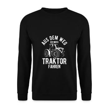 Aus Dem Weg Ich Muss Traktor Fahren - Spruch Landw - Unisex Pullover - Schwarz - Vorne - Alina (178cm) & Michal (187cm)
