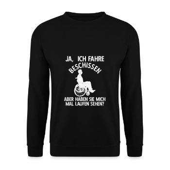 Ja ich fahre beschissen - Rollstuhl Rollstuhlfahre - Unisex Pullover - Schwarz - Vorne - Alina (178cm) & Michal (187cm)
