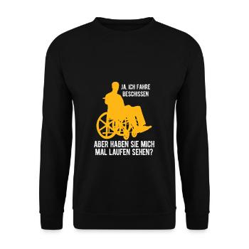 Rollstuhl Rollstuhlfahrer Lustiger Spruch Design R - Unisex Pullover - Schwarz - Vorne - Alina (178cm) & Michal (187cm)