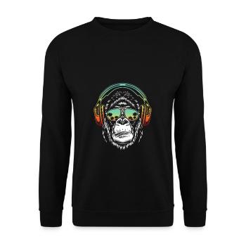 Monkey DJ mit Kopfhörer und Sonnenbrille Geschenki - Unisex Pullover - Schwarz - Vorne - Alina (178cm) & Michal (187cm)