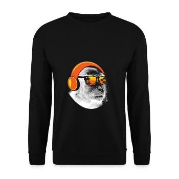 Monkey DJ mit Kopfhörer und Sonnenbrille Geschenki - Unisex Pullover - Schwarz - Vorne - Alina (178cm) & Michal (187cm)