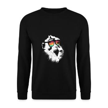 Monkey Design mit DJ Kopfhörer und Sonnenbrille Af - Unisex Pullover - Schwarz - Vorne - Alina (178cm) & Michal (187cm)