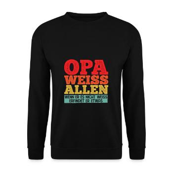 Opa weiss alles - Wenn er es nicht weiss erfindet - Unisex Pullover - Schwarz - Vorne - Alina (178cm) & Michal (187cm)