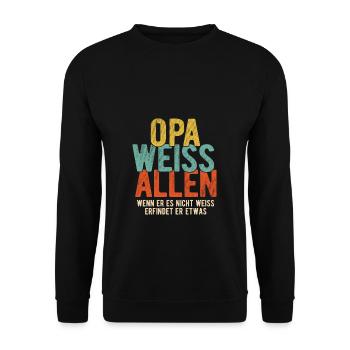Opa weiss alles - Wenn er es nicht weiss erfindet - Unisex Pullover - Schwarz - Vorne - Alina (178cm) & Michal (187cm)