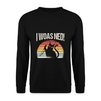 I woas ned Katzen Design Katze Fans Miau Katzen Li - Unisex Pullover - Schwarz - Vorne - Alina (178cm) & Michal (187cm)