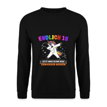 Endlich 18 Geburtstag Party Feiern Geschenk Geburt - Unisex Pullover - Schwarz - Vorne - Alina (178cm) & Michal (187cm)