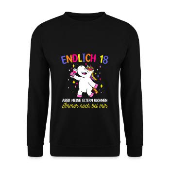 Endlich 18 Geburtstag Party Feiern Geschenk Geburt - Unisex Pullover - Schwarz - Vorne - Alina (178cm) & Michal (187cm)