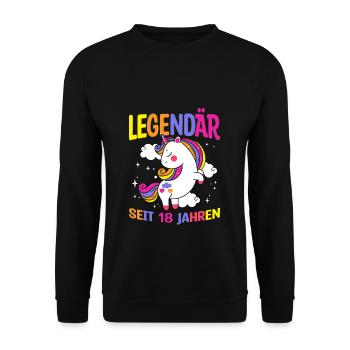 Legendär Seit 18 Jahren - Geburtstagskind Spruch F - Unisex Pullover - Schwarz - Vorne - Alina (178cm) & Michal (187cm)