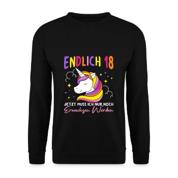 Endlich 18 Geburtstag Party Feiern Geschenk Geburt - Unisex Pullover - Schwarz - Vorne - Alina (178cm) & Michal (187cm)