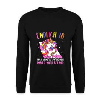Endlich 18 Aber Meine Eltern Wohnen Immer Noch Bei - Unisex Pullover - Schwarz - Vorne - Alina (178cm) & Michal (187cm)