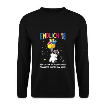 Endlich 18 Geburtstag Party Feiern Geschenk Geburt - Unisex Pullover - Schwarz - Vorne - Alina (178cm) & Michal (187cm)