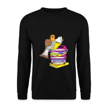 Rotkehlchen liest Vogelfreund Vogelfan Bücherliebh - Unisex Pullover - Schwarz - Vorne - Alina (178cm) & Michal (187cm)