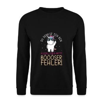 Du denkst ich bin klein lieb & nett Böser Fehler! - Unisex Pullover - Schwarz - Vorne - Alina (178cm) & Michal (187cm)