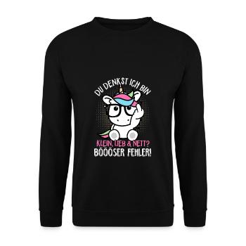 Du denkst ich bin klein lieb & nett Böser Fehler! - Unisex Pullover - Schwarz - Vorne - Alina (178cm) & Michal (187cm)