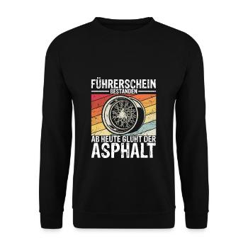 Fahrprüfung Bestanden Führerschein Autofans Fahran - Unisex Pullover - Schwarz - Vorne - Alina (178cm) & Michal (187cm)