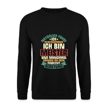 KFZ-Meister Zimmermeister Spruch Geschenk Bäckerme - Unisex Pullover - Schwarz - Vorne - Alina (178cm) & Michal (187cm)