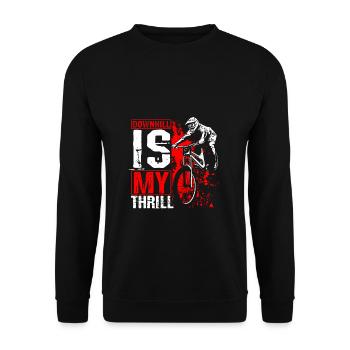 DOWNHILL IS MY THRILL - Mountainbike Motiv Outdoor - Unisex Pullover - Schwarz - Vorne - Alina (178cm) & Michal (187cm)