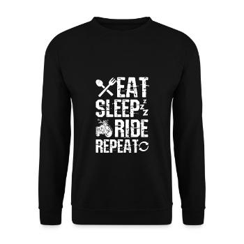 EAT SLEEP RIDE REPEAT - Motorrad Fahrradfans Hobby - Unisex Pullover - Schwarz - Vorne - Alina (178cm) & Michal (187cm)