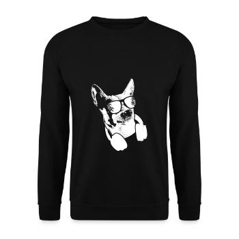 Hund Sonnenbrille Kopfhörer Party Hundeliebe Hunde - Unisex Pullover - Schwarz - Vorne - Alina (178cm) & Michal (187cm)