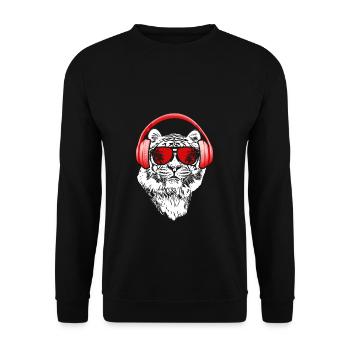 Tiger Sonnenbrille Kopfhörer Party Tigerliebhaber - Unisex Pullover - Schwarz - Vorne - Alina (178cm) & Michal (187cm)
