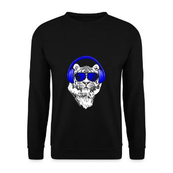Tiger Sonnenbrille Kopfhörer Party Musik Tigerfans - Unisex Pullover - Schwarz - Vorne - Alina (178cm) & Michal (187cm)