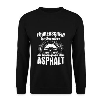 Fahrprüfung Bestanden Führerschein Fahrschüler Aut - Unisex Pullover - Schwarz - Vorne - Alina (178cm) & Michal (187cm)