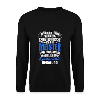 KFZ-Meister Zimmermeister Spruch Geschenk Bäckerme - Unisex Pullover - Schwarz - Vorne - Alina (178cm) & Michal (187cm)
