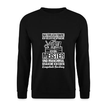 KFZ-Meister Zimmermeister Spruch Geschenk Bäckerme - Unisex Pullover - Schwarz - Vorne - Alina (178cm) & Michal (187cm)