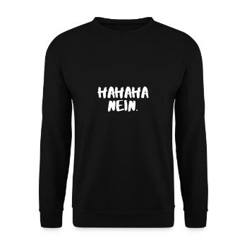 Hahaha nein - Unisex Pullover - Schwarz - Vorne - Alina (178cm) & Michal (187cm)
